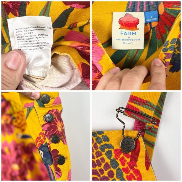 FARM Rio Anthropologie Sabrina Floral Boho Tropical Shorts Overalls Sz S - Picture 7 of 10